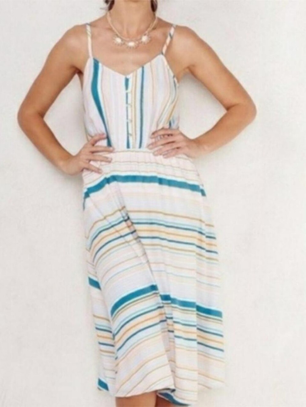 Size Medium Lauren Conrad Striped Summer Spaghetti Strap Dress, Like New